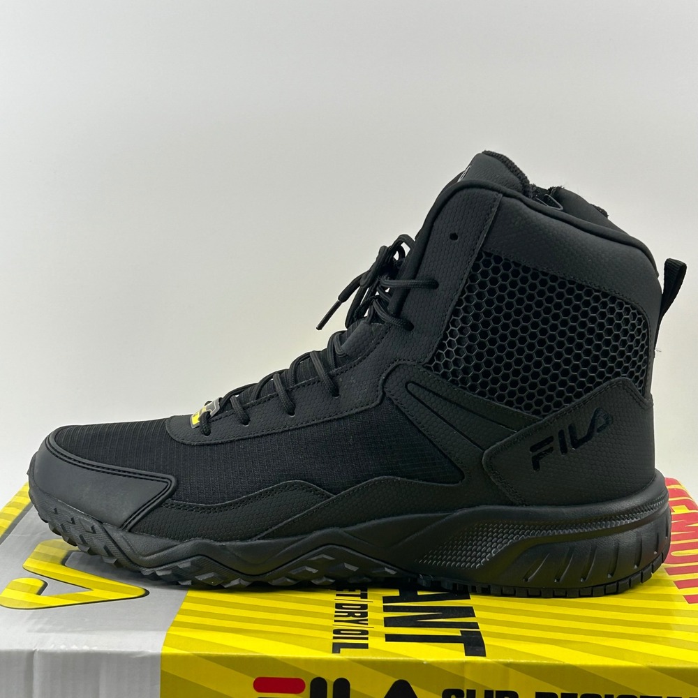 Fila Chastizer SR Tactical Boots Mens 11.5 Black Slip Resistant Side Zip New
